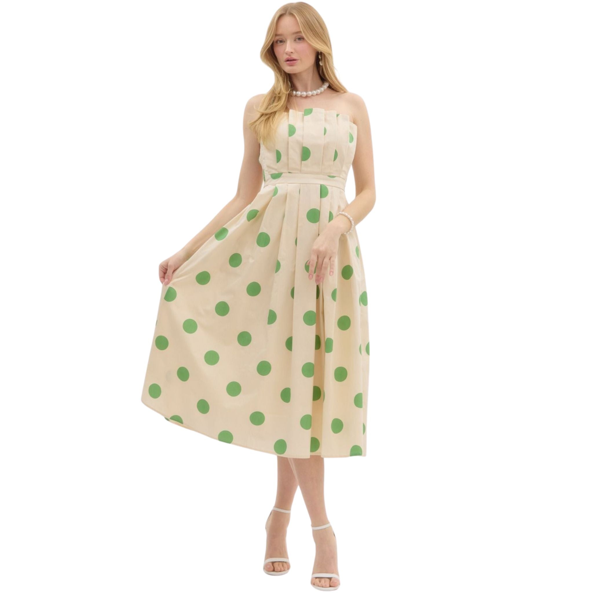 polka dot strapless midi dress Charlotte Polka Dot Strapless Midi Dress Large