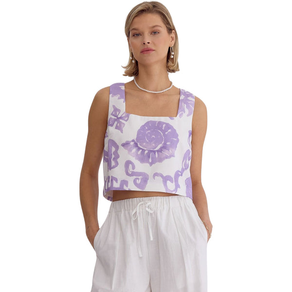 Lavender Tropical Print Top and  Pant Set