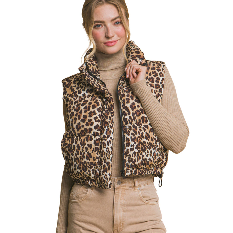 Von Leopard Print Puffer Vest