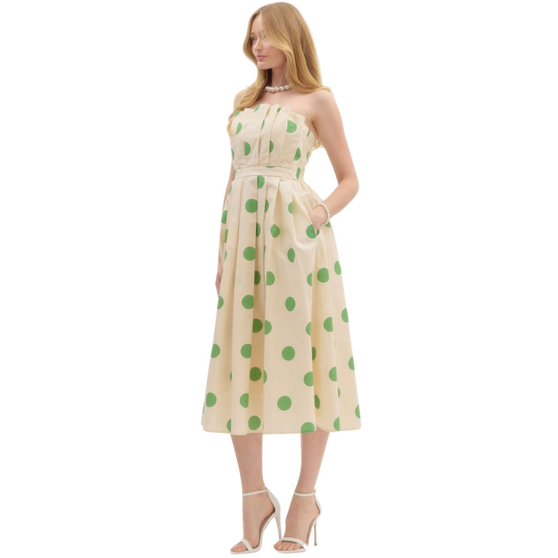 Charlotte Polka Dot Strapless Midi Dress