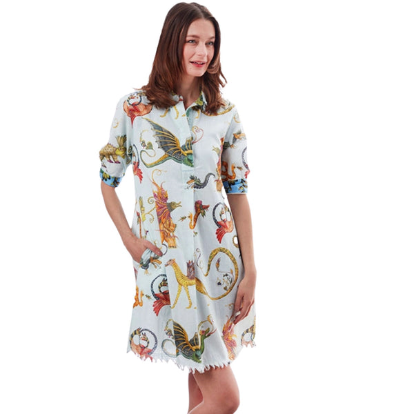 Dizzy Lizzie Chatham Light Blue Mythical Creatures Print Dress