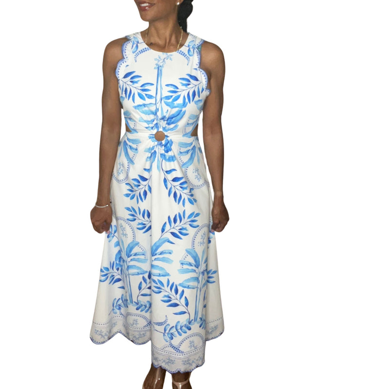Chelsea Printed Cut Out Scallop Hem Midi Dress Large Chelsea Printed Cut Out Scallop Hem Midi Dress Large