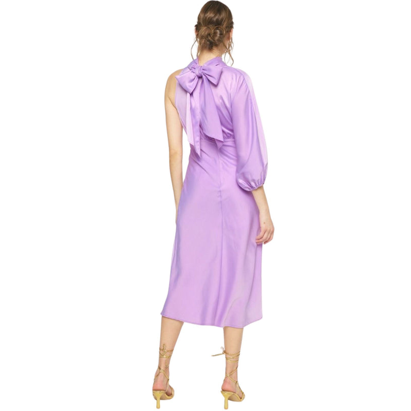 Claudia Satin Mock Neck Sing Sleeve Maxi Dress Featuring Cutout At Side