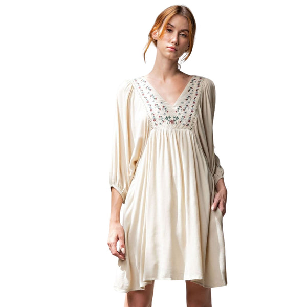 Easel Cream Embroidered Dress