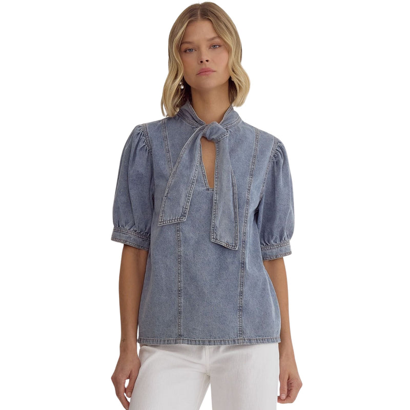 Denim Top with Neck Tie