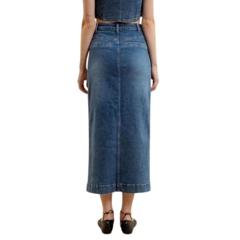 Denim Button Midi Skirt