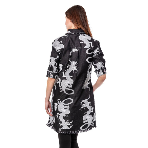 Dizzy Lizzie Chatham Dress Black Denim Dragon Print
