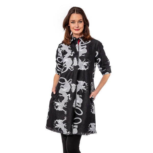 Dizzy Lizzie Chatham Dress Black Denim Dragon Print
