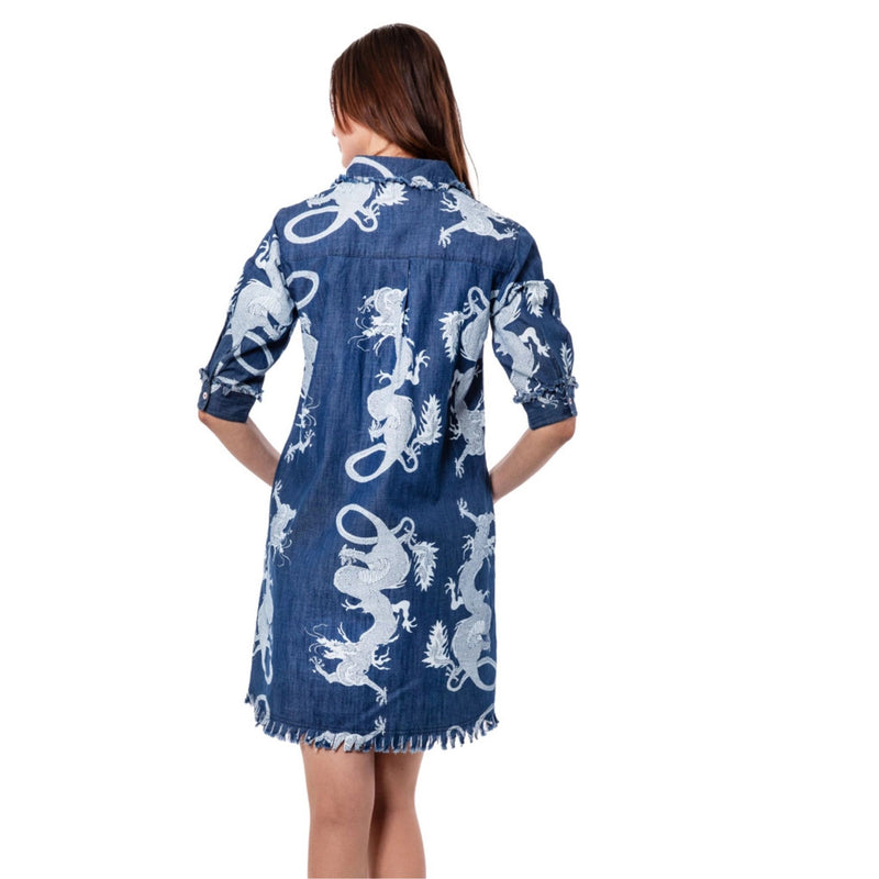 Dizzy Lizzie Chatham Dress Denim Dragon Print