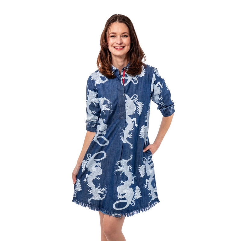 Dizzy Lizzie Chatham Dress Denim Dragon Print