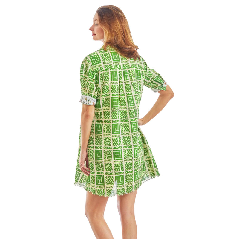 Dizzy Lizzie Chatham Dress Green And White Wicker Print