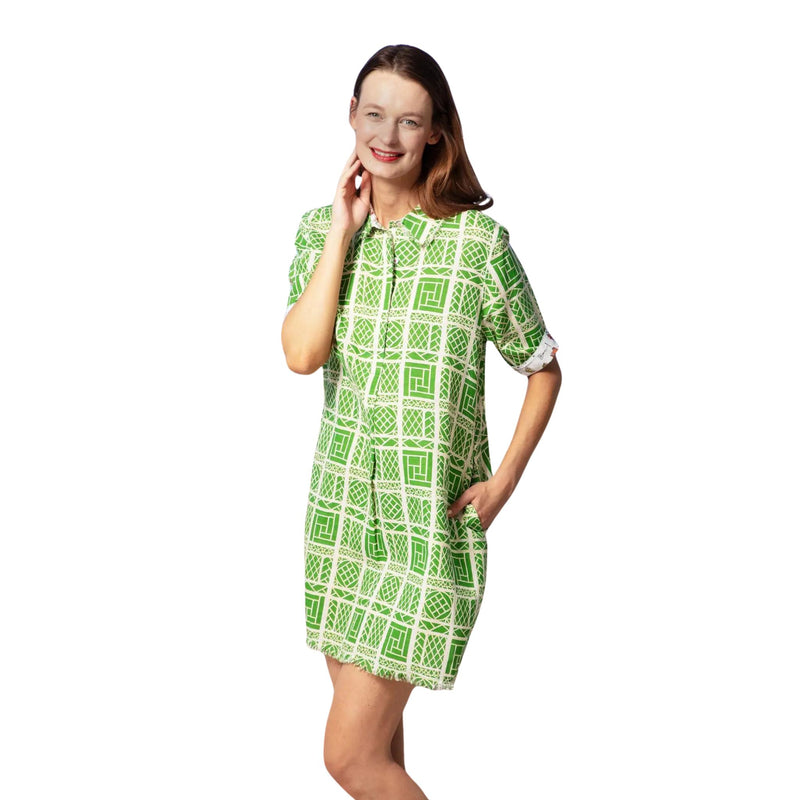 Dizzy Lizzie Chatham Dress Green And White Wicker Print