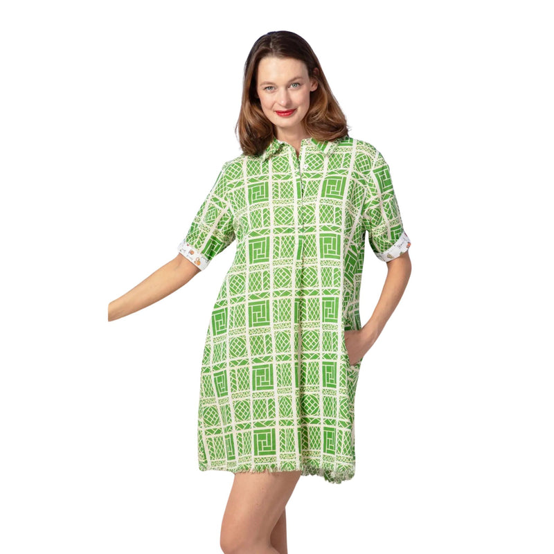 Dizzy Lizzie Chatham Dress Green And White Wicker Print