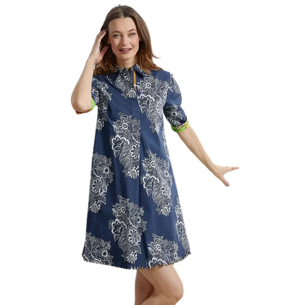 Dizzy Lizzie Chatham Navy White Floral Print Dress