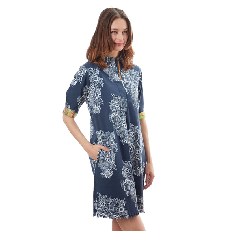 Dizzy Lizzie Chatham Navy White Floral Print Dress