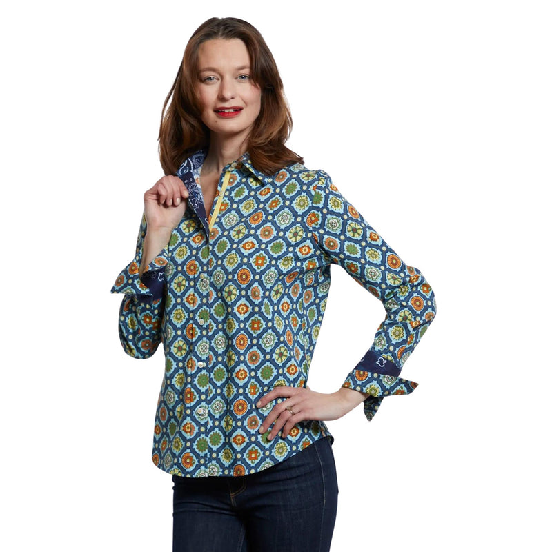 Dizzy Lizzie Rome Shirt Navy Ground Medallion