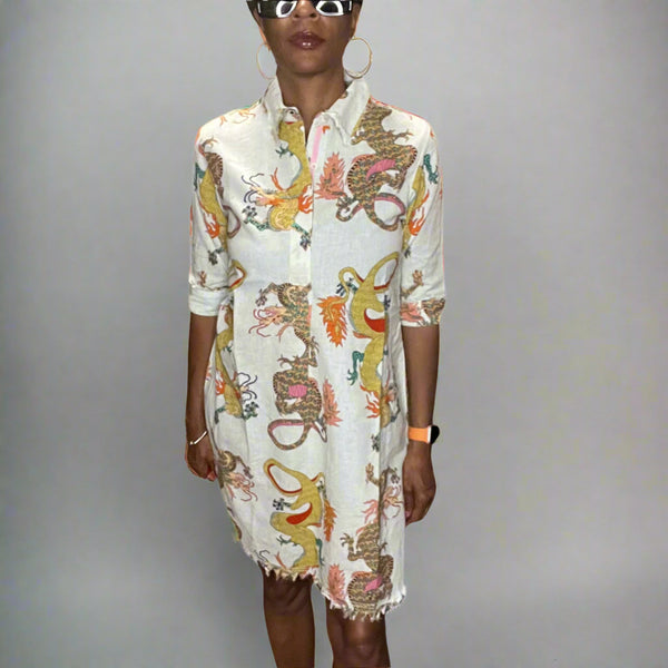 Dizzy Lizzie Chatham Ice Blue Dragons Print Dress