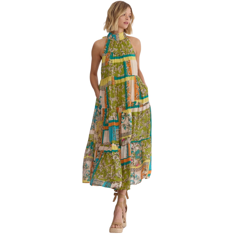 Printed Sleeveless Halter Midi Dress