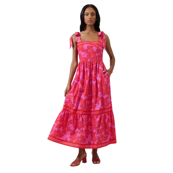 Gia Floral Pink and Red Smocked Maxi Dress