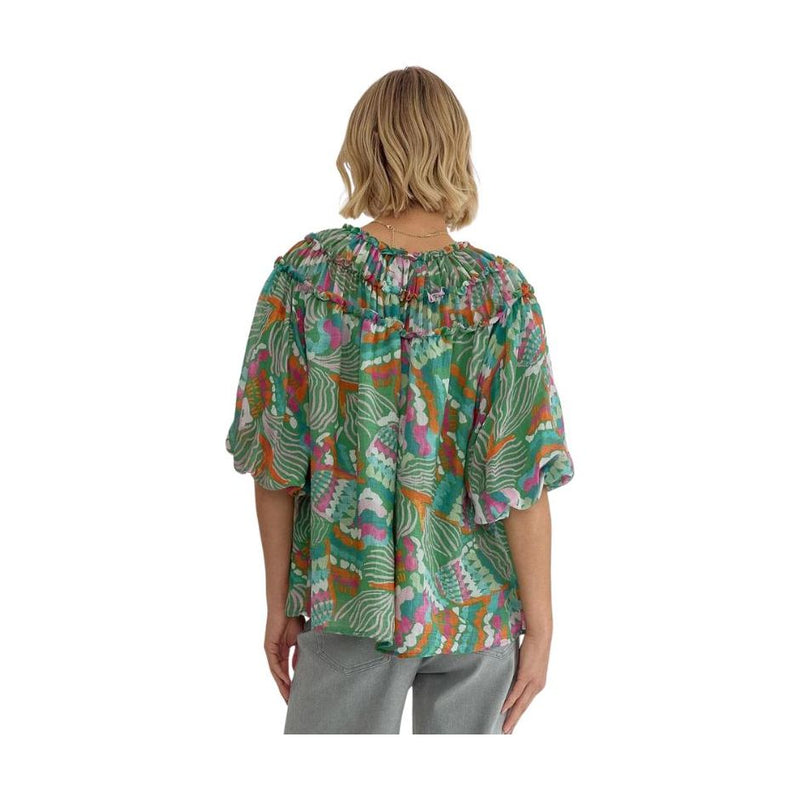 Entro Green Mixed Print Top