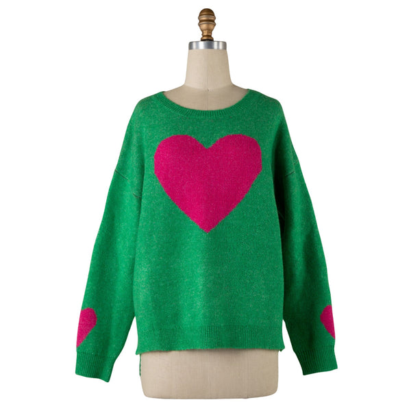 Green Pink Heart Sweater - Valentine's Day