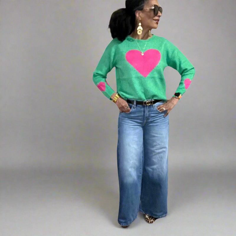 Green Pink Heart Sweater - Valentine's Day