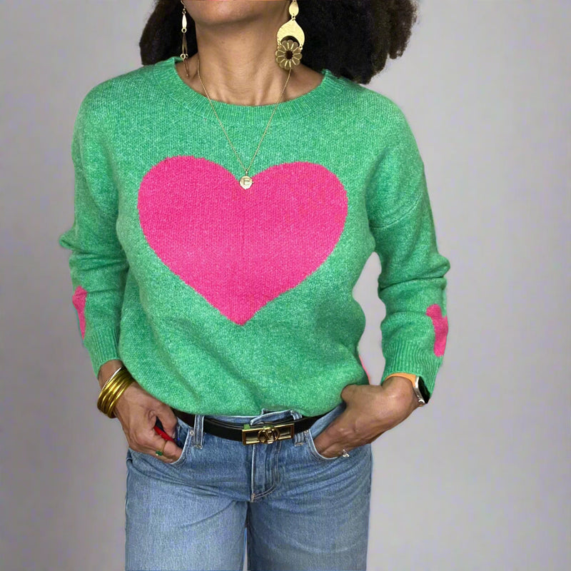 Green Pink Heart Sweater - Valentine's Day