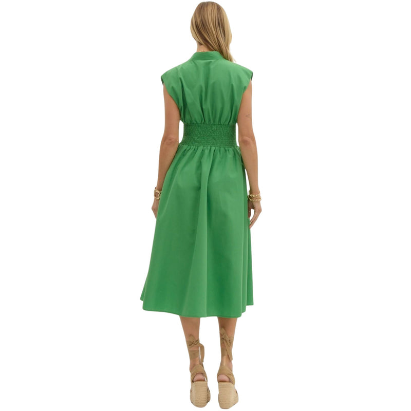 Harper Green Solid V-Neck Midi Dress