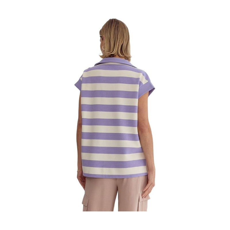 Entro Lavender Stripe Short Sleeve Top