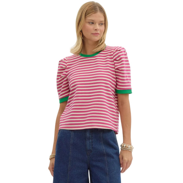 Eve Pink and White Stripe Pullover Top