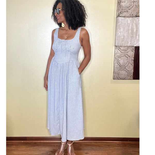 Lia Stripe Corset Sleeveless Midi Dress