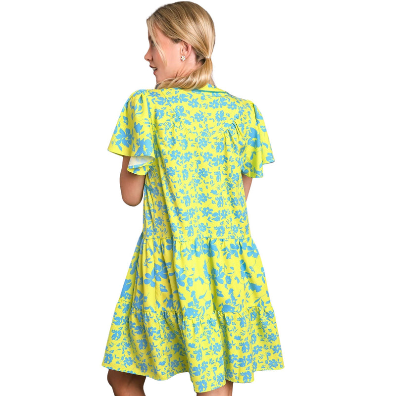 Flutter Sleeve Lime Floral Dress
