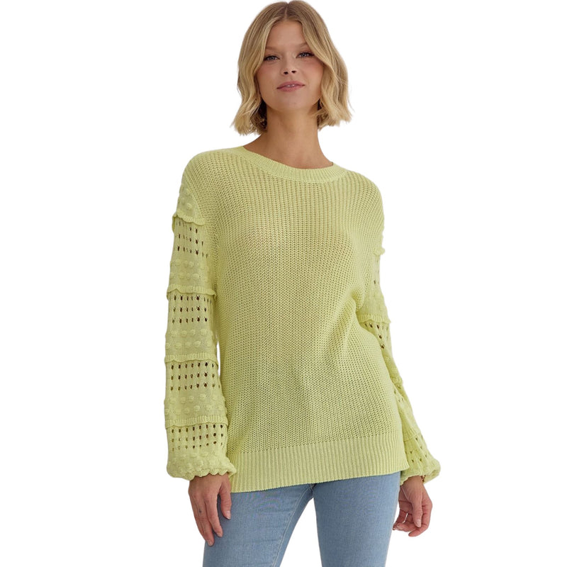 Textured Round Neck Long Sleeve Sweater