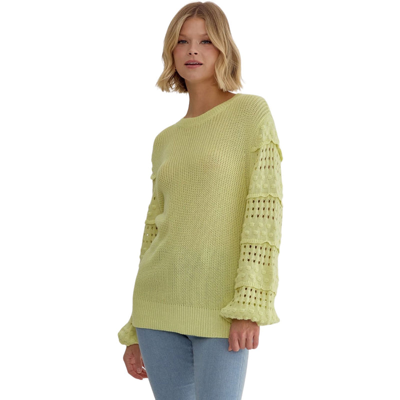 Textured Round Neck Long Sleeve Sweater