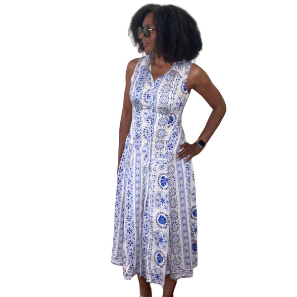 Mikela Sleeveless Button Down Midi Dress