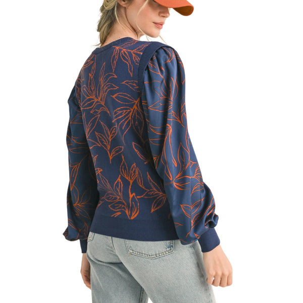 Lea Navy Rust Mixed Media Top