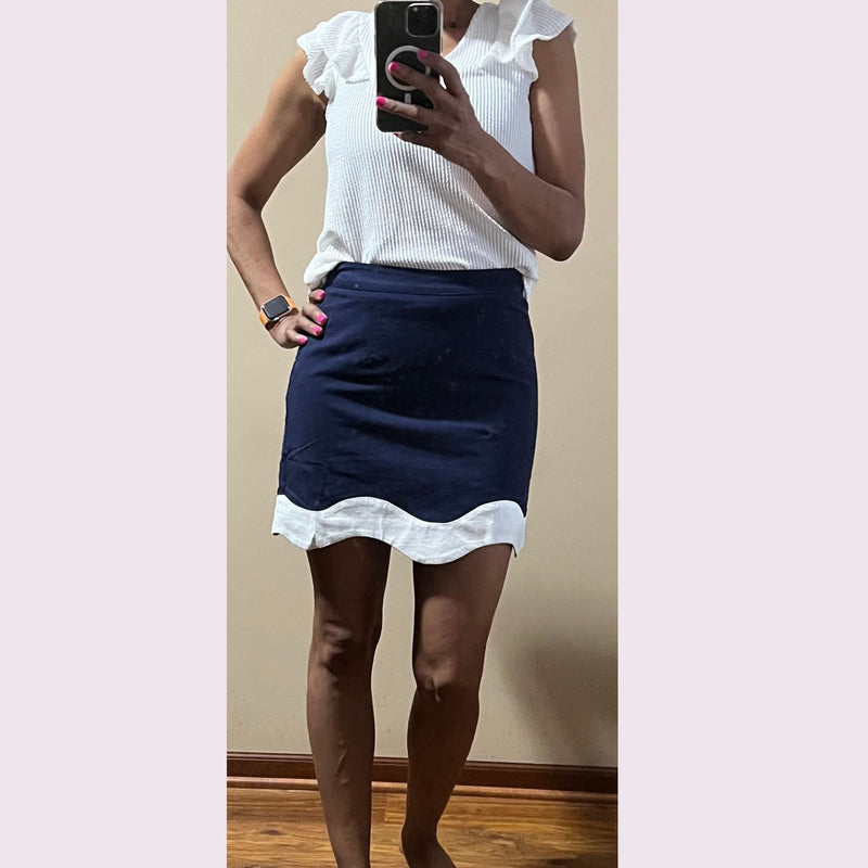 Navy Scalloped Mini Skirt