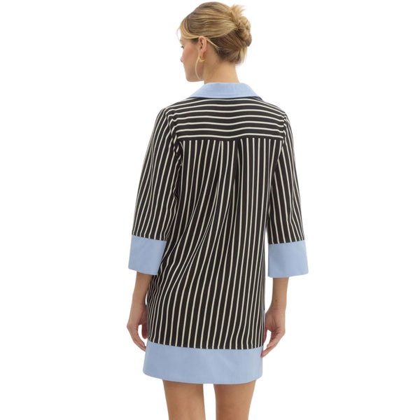 Ava Striped Split V-neck Collared Shift Dress