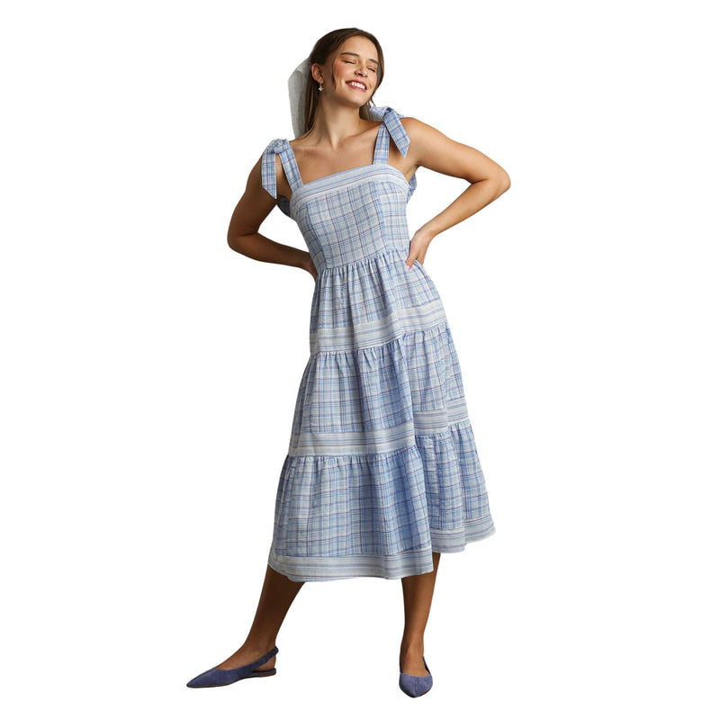 Plaid & Stripe Mix A-Line Midi Dress