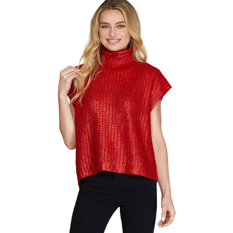 Dina Red Metallic Vest Sweater