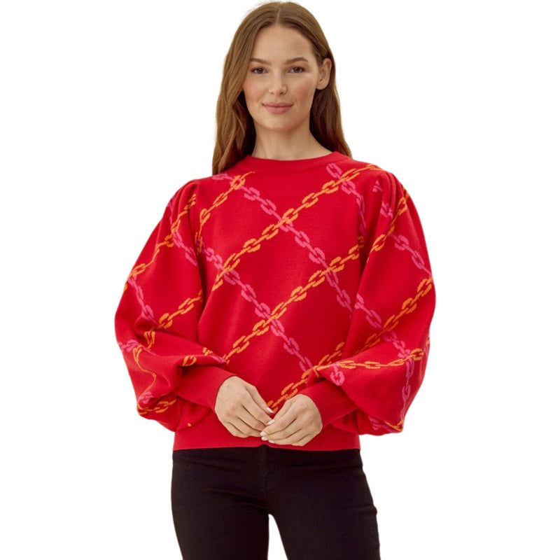 Mena Red Chain Sweater