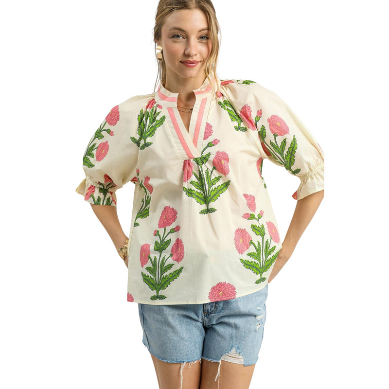 Sam Floral Cream Mix Print Top