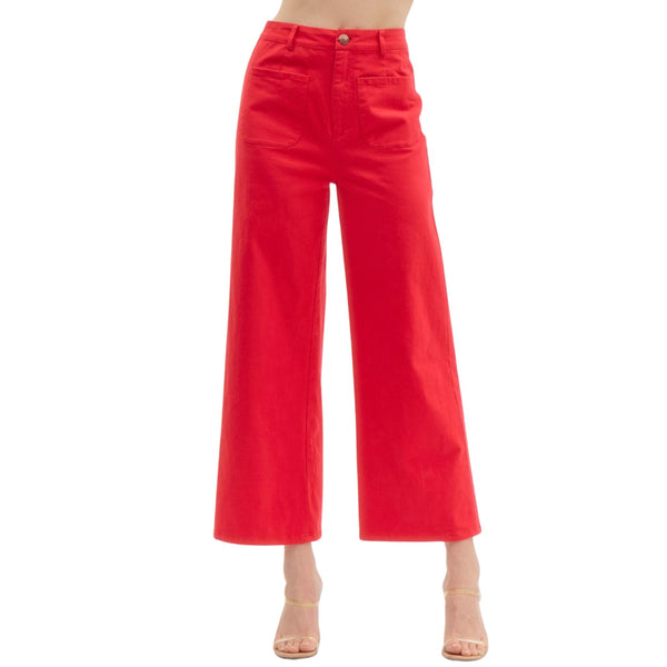 Sophia Red Wide Leg Anke Length Pants