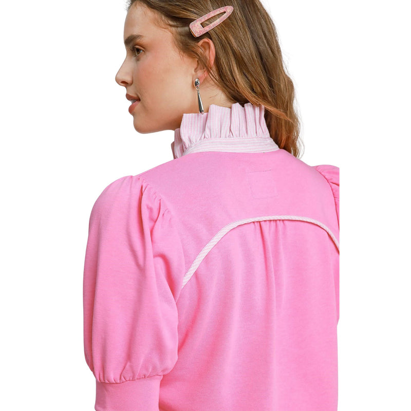 Striped Collar Short Sleeve Polo Top