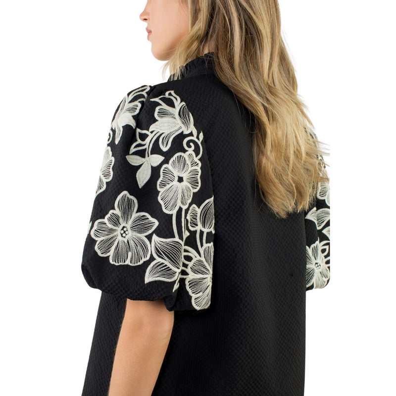 THML Black with White Floral Embroidered Blouse