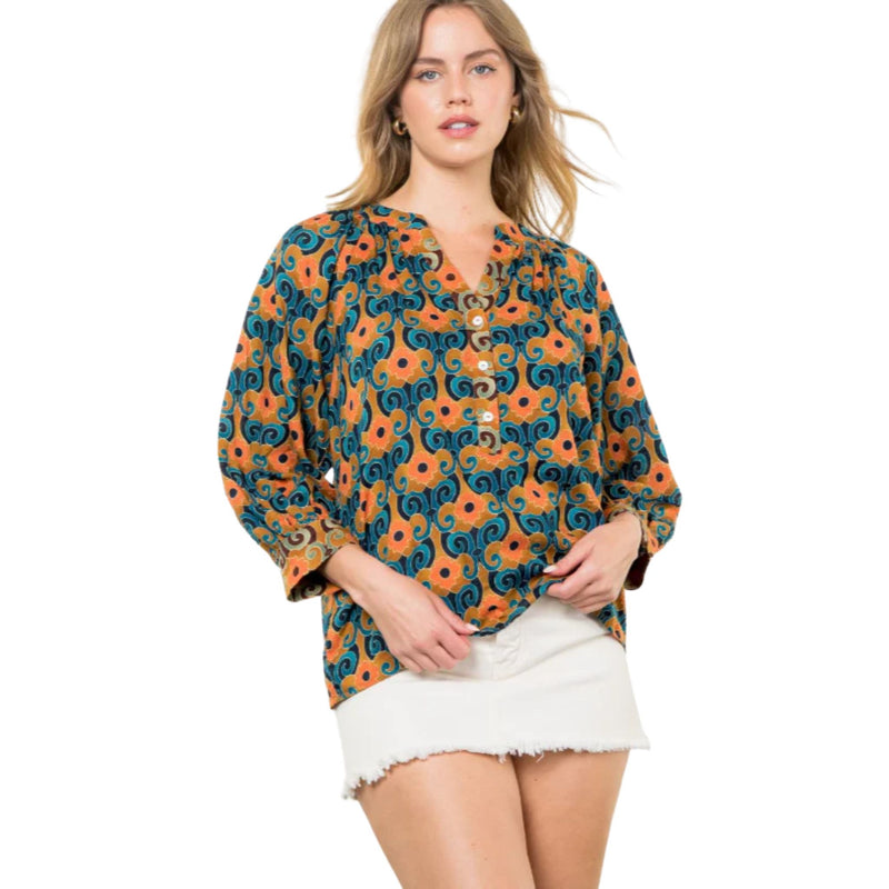 THML Blue Flower Print Blouse