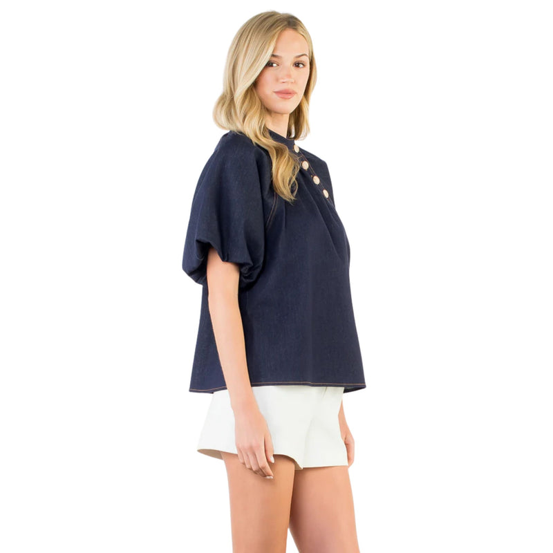 THML Denim Top with Gold Button Detail