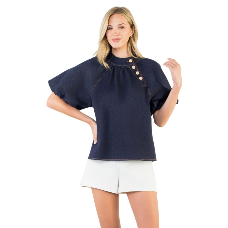 THML Denim Top with Gold Button Detail
