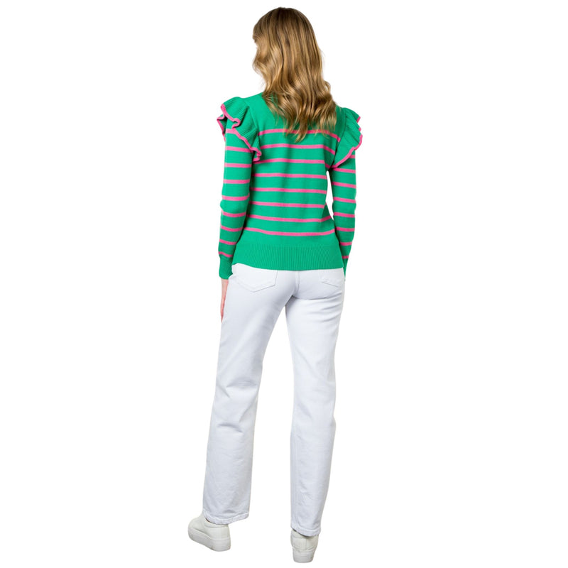 THML Green Stripe Flutter Sleeve Sweater