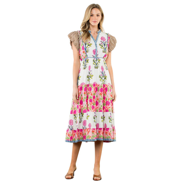 THML Flutter Sleeve Tiered Floral Maxi Dress
